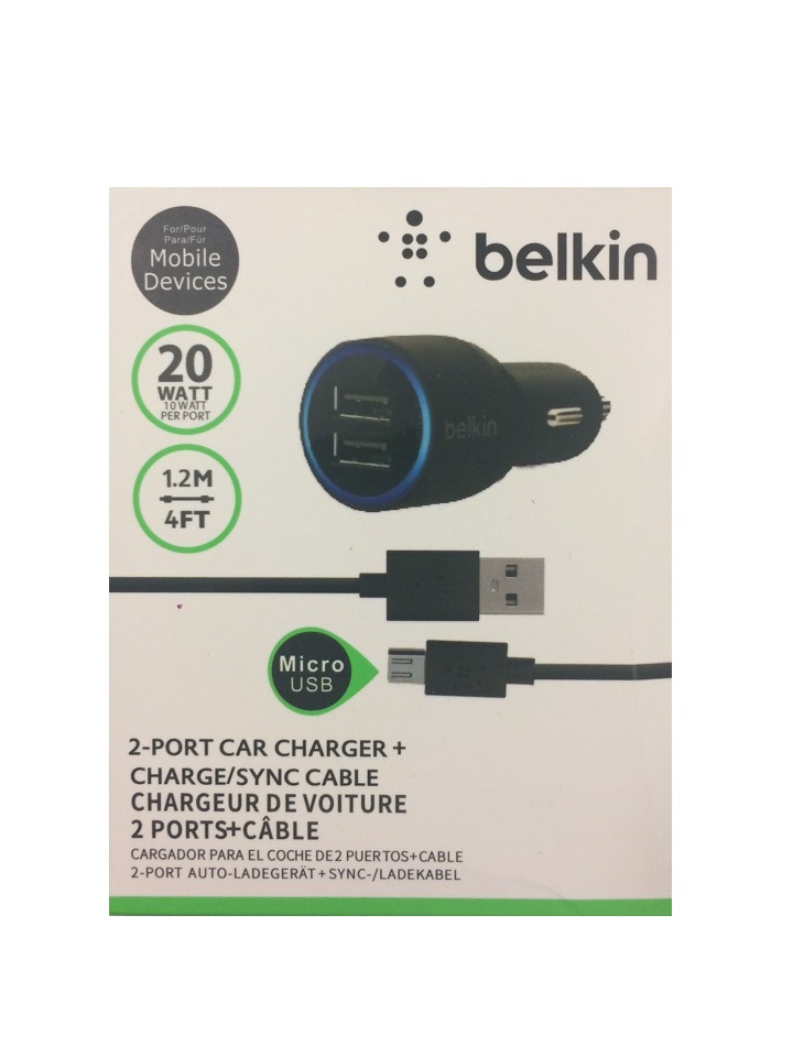 Автомобильное зарядное устройство на 2 выхода с кабелем Micro USB