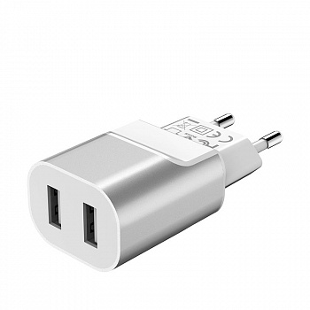 Сетевое зарядное устройство Hoco C47A 2 USB, 2.1А, серебристый