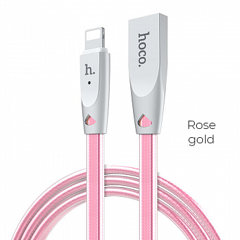 Кабель Hoco U9 Zinc Alloy, lightning, 1.2 м, розово-золотой