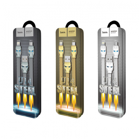 Кабель Hoco U14 Steel man, lightning, 1.2 м, розовый